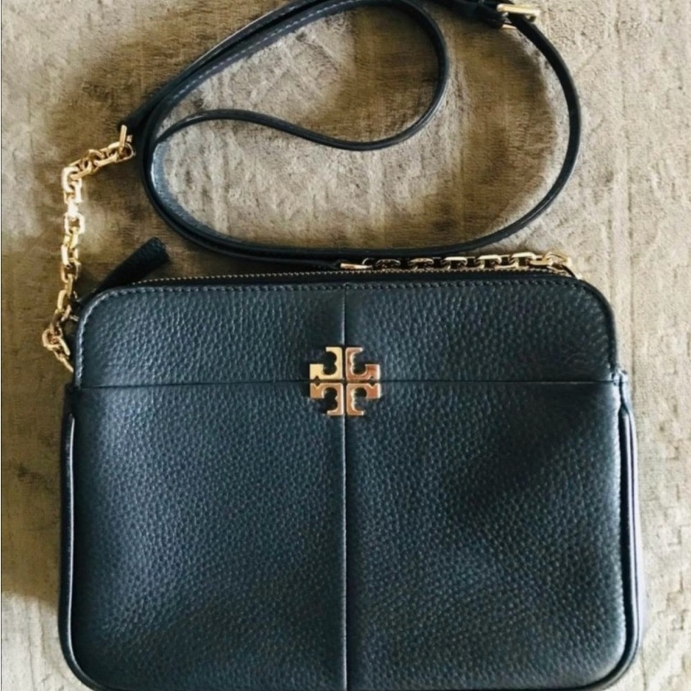 Tory Burch Black Pebbled Leather Crossbody with Gold Hardware
